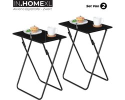 IN.HOMEXL - Bijzettafel - Bijzettafel metaal met hout - Bijzettafel set van 2 - Zwart - 65cm x 48cm x 35 cm Alviano