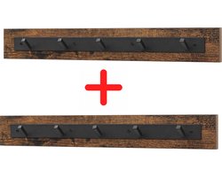 IN.HOMEXL Kapstok - Kapstokken met 10 Haken voor Kledinghangers - Set van 2 - Industrieel - Vintage Bruin met Zwarte Haken Francis - 67x4x4,5cm