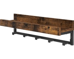 IN.HOMEXL - Marc - Kapstok met Plank- Retro Kapstok voor Kledinghangers, Industrieel, Vintage Bruin met Zwarte Haken - 60x15x16cm 5 Haken