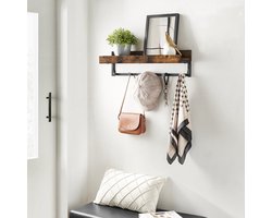 IN.HOMEXL - Steve - Kapstokken - Kapstok voor Kledinghangers - Industrieel - Vintage Bruin met Zwarte Haken - 60x15x15cm - 5 Haken