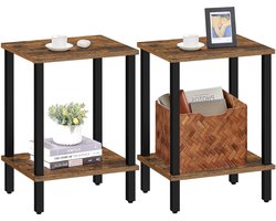 IN.HOMEXL Umbria - Set van 2 Luxe Bijzettafels – Compact & Stijlvol – Nachtkastje, Side Table, Salontafel – 2 Lagen Opbergruimte – Voor Woonkamer & Slaapkamer Bruin 38x30x55cm