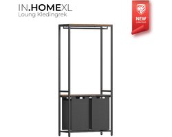 IN.HOMEXL - Wasmanden - Wassorteerder - Groote verdeeld over 2 zakken - Met Kledingrek - Wasmand - Zwart / Bruin - 2 x 46 Liter - 73x 33 x 177 cm - Loung