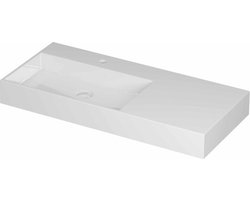 INK United porseleinen wastafel links met 1 kraangat, porseleinen click-plug en verborgen overloop systeem 100 x 45 x 11 cm, glanzend wit