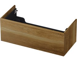 INK wastafelonderkast 1 lade greeploos push to open echt hout 100x45x38cm, massief eiken ash grey