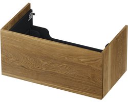 INK® wastafelonderkast 1 lade greeploos push to open echt hout 80x45x38cm, massief eiken aqua