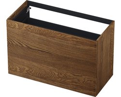 INK wastafelonderkast 2 laden greeploos push to open echt hout 120x45x65cm, massief eiken chocolate