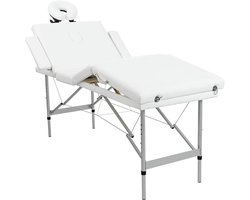 Inklapbaar 4 zones massagetafel met aluminium frame in hoogte verstelbaar crème-wit incl. draagtas