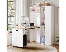 Inklapbaar Bureau - Boekenkast Bureau - Ruimte Besparen - Met Stopcontact - 139x50x71cm - Wit