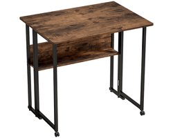 Inklapbaar Bureau met Opbergvak en Wielen - Ruimtebesparend Computerbureau - Kantoortafel - Werktafel - Bureautafel - Desk - 80 x 58 x 75 cm - Rustiek Bruin/Zwart