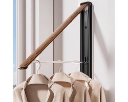 Inklapbaar Kledingrek voor Aan de Muur - Uittrekbare Garderobe met Walnoot Design