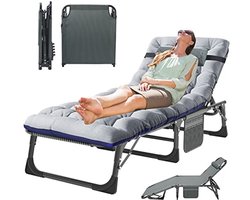 Inklapbaar ligbed met kussen en verstelbare rugleuning, 190 x 68 cm, ideaal voor camping en tuin