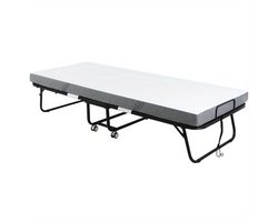 Inklapbaar Logeerbed – Opklapbed – Gastbed – Vouwbed – Logeerbed Met Wielen – Wit/Zwart – Stalen Frame – Comfortabel Schuimmatras 200x75x42,5 cm