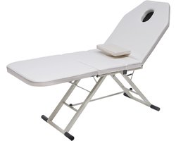 Inklapbaar, massagetafel, draagbaar, 3 zones, mobiel massagebed, 180 x 60 x 60 cm, draagvermogen 150 kg, met zachte bekleding, hoofdsteun, wit