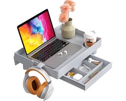 Inklapbaar nachtkastje met lade, clip-on nachtkastje met bekerhouder, hangende bedplank voor bed en stapelbed, college, slaapzaal, loft, bed Essentials, 43 x 29 cm, grijs