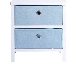 Inklapbaar nachtkastje Scandinavische stijl met 2 laden hout linnen blauw