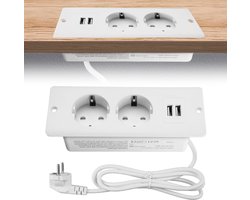 Inklapbaar tafelstopcontact met 2 stopcontacten, 2 USB en 15m kabel - voor werkblad en vergadertafel (wit)