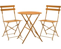 Inklapbare Balkonset Oranje 3 Delig met 2 Stoelen en Ronde Tafel