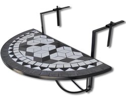 Inklapbare Balkontafel - Hangtafel Mozaïek - Buiten Zitten - Halfrond Design - 76 x 56 x 64 cm - Zwart Wit