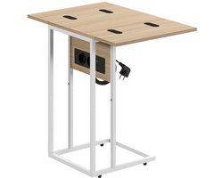 Inklapbare Bijzettafel 39x29 cm - Met USB Laadstation En 2 Stopcontacten - Wit