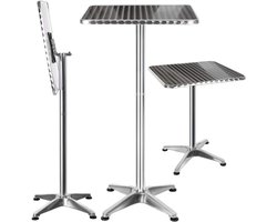 Inklapbare bijzettafel - Buiten tafel - Staand werken - In hoogte verstelbaar - 60x60 cm - Zilver