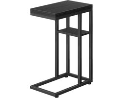 Inklapbare bijzettafel in industriële stijl met plank, voor woonkamer en slaapkamer - Zwart - Multifunctioneel meubel met C-vorm