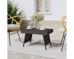 Inklapbare bijzettafel - Opbergtafel - Buitenmeubilair - Weerbestendig rotan - 60 x 40 x 38 cm - Zwart