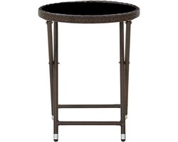 Inklapbare bijzettafel - Terrastafel buiten - Dranken serveren - Weerbestendig rotan - 60 cm diameter - Bruin