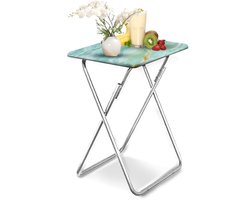 Inklapbare Bijzettafel voor Woonkamer - Blauw Marmer - Compact en Ruimtelijk