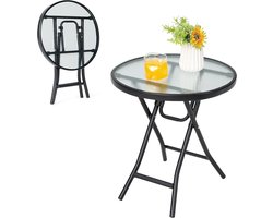 Inklapbare Bistrotafel Rond met Glasplaat - Tuin- en Balkontafel