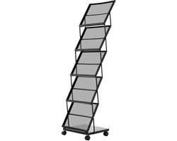 Inklapbare Brochure Displayrek Met 5 Zakken, Verplaatsbaar Vloerstaand Tijdschrift Houder Met Wielen, Metaal Literatuur en Catalogus Organizer voor Winkels, Tentoonstellingen en Kantoren