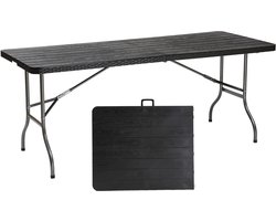 Inklapbare Buffettafel 181 x 755 x 73 cm - Rotan-Look - Campingtafel Partytafel - Klaptafel Tuintafel - Draaggreep - Tuin Balkon Terras - Zwart vouwtafel