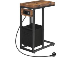 Inklapbare C-vormige Bijzettafel met Laadstation en USB-poorten - Vintage Bruin en Zwart