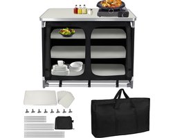 Inklapbare Campingkeuken met Opbergruimte – Campingkast & Kooktafel – Metalen Frame & MDF Blad – Inclusief Draagtas – Voor Camping, Outdoor & Balkon – Type C