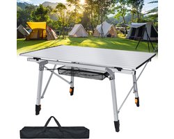 Inklapbare Campingtafel 90 x 51,5 cm, Hoogte Verstelbaar, Aluminium Camping- en Tuintafel met Draagtas voor Buiten en Tuin, Zilver/Zwart