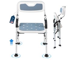 Inklapbare Douchestoel met Armleuningen en Rugleuning voor Senioren en Volwassenen
