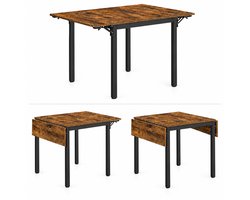 Inklapbare Eettafel – Keukentafel voor 2 tot 4 Personen – Klaptafel met 2 Neerklapbare Zijbladen – 3 Standen: 76 / 98 / 120 cm – Ruimtebesparend voor Kleine Ruimtes, Studio & Appartement – Vintage Bruin – Monza Home