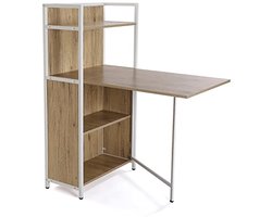 Inklapbare Eettafel met Schappen voor Keuken, Tuin en Eetkamer - 120 x 30 x 62 cm, Hout en Metaal, Bruin en Wit