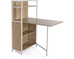 Inklapbare Eettafel met Schappen voor Keuken, Tuin en Eetkamer - 120 x 30 x 62 cm, Hout en Metaal, Bruin en Wit