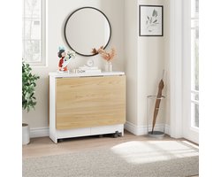 Inklapbare Eettafel met Wieltjes - Ruimtebesparende Klaptafel voor 4 tot 6 Personen - Mobiele Uitklapbare Keukentafel & Bureau met 2 Opbergplanken - Wit