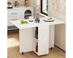 Inklapbare Eettafel – Opklapbare Tafel – Uitklapbare Tafel – Ruimtebesparende Tafel – Multifunctionele Werktafel – Met Lade en Opbergruimte – Grote Tafelplaat 109x71 cm – Wit MDF Krasbestendig