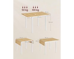 Inklapbare Eettafel voor Kleine Ruimtes – Novihome Uitklapbare Keukentafel voor 2-4 Personen, Ruimtebesparend, Natuurlijke Eik + Wolkenwit, Duurzaam Hout & Stalen Poten, Perfect voor Keuken, Woonkamer of Balkon