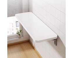 Inklapbare eettafel - Wandtafel keukentafel - Ruimtebesparend eten - Massief hout - 80 x 50 cm - Wit