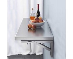 Inklapbare eettafel - Wandtafel klaptafel - Ruimtebesparend werken - Roestvrij staal geborsteld - 40 x 20 cm - Zilver
