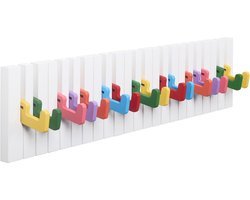 Inklapbare Garderobehaken voor Kinderen - Modern Pianodesign met 16 Uitklapbare Haken - Kleurrijke Wandhaken voor Kinderkamer, Hal en Keuken