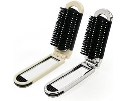 Inklapbare haarborstel met afneembare spiegel - Mini haarborstel met zachte, flexibele borstels voor dagelijks gebruik en reizen, licht en draagbaar, ideaal voor onderweg