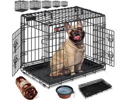 Inklapbare Hondenbench met Fleece Deken en Kom - Hondenkooi voor Auto en Thuis - 77,5 x 48,5 x 55,5 cm, Zwart