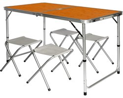 Inklapbare, in hoogte verstelbare campingtafel 120x60x70cm met 4 inklapbare krukken