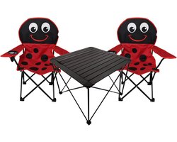 Inklapbare Kindertafel met 2 Kinderstoelen Set Rood Lieveheersbeestje