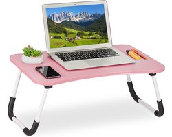 Inklapbare Laptoptafel voor Bed en Bank – Comfortabele Werkplek met Roze MDF Blad – Compact en Stevig