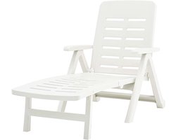 Inklapbare Ligstoel - Tuinstoel Zonneligstoel - Ontspannen Buiten - Verstelbare Rugleuning - 89 x 73 x 14 cm - Wit